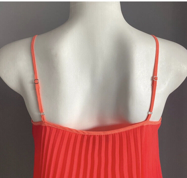 BEBE Top Orange & Coral Red Trim Spaghetti Strap Pleated Camisole Size XXS 8 NEW