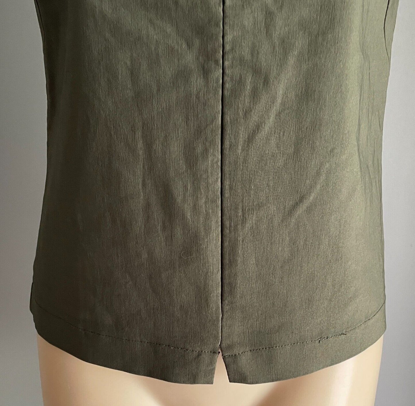 CITY 2000 Khaki Top Sleeveless Invisi Zip Front Stretch Fitted Sz 8 10 Vintage