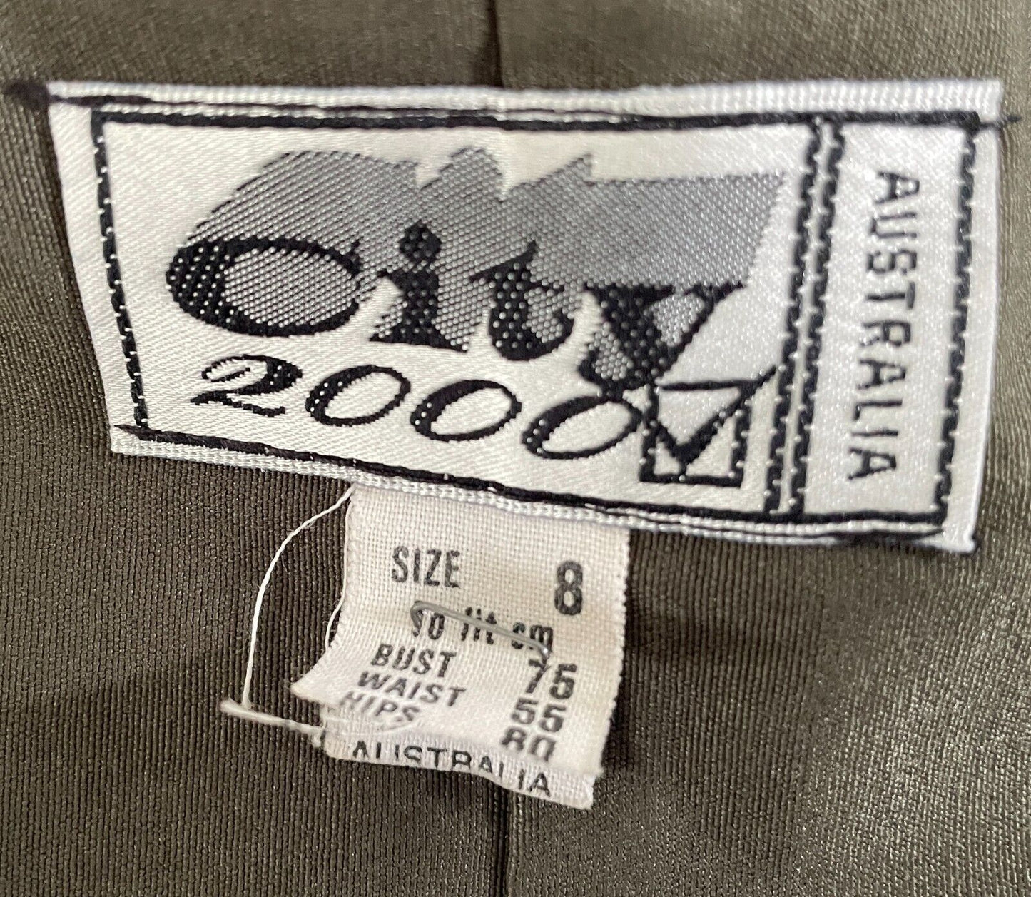 CITY 2000 Khaki Top Sleeveless Invisi Zip Front Stretch Fitted Sz 8 10 Vintage