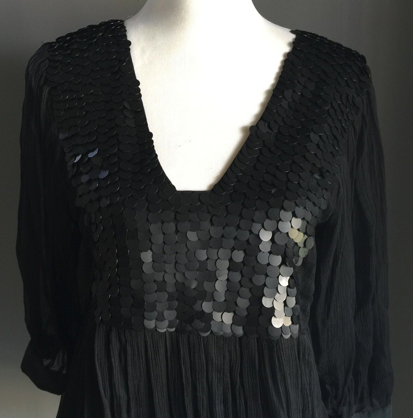 MARYLIN & JOHN Top Black Silk Sequins Blouse Long Sleeve Size 2 AU 8 French