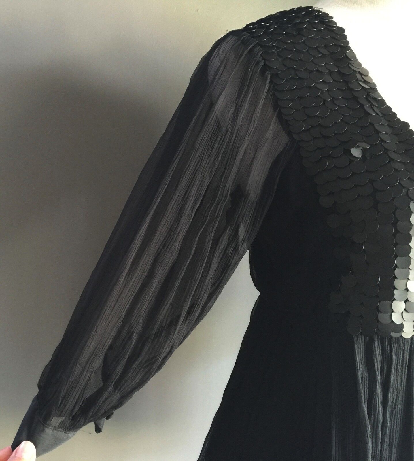 MARYLIN & JOHN Top Black Silk Sequins Blouse Long Sleeve Size 2 AU 8 French