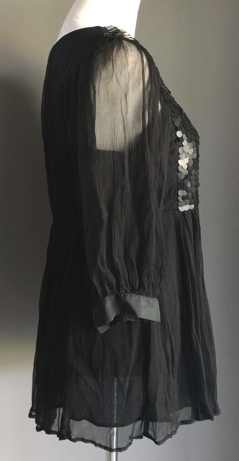MARYLIN & JOHN Top Black Silk Sequins Blouse Long Sleeve Size 2 AU 8 French