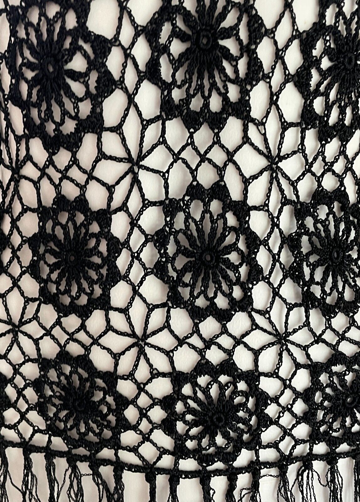 Crochet Top Boho Black Sleeveless Fringed Sheer Size 8