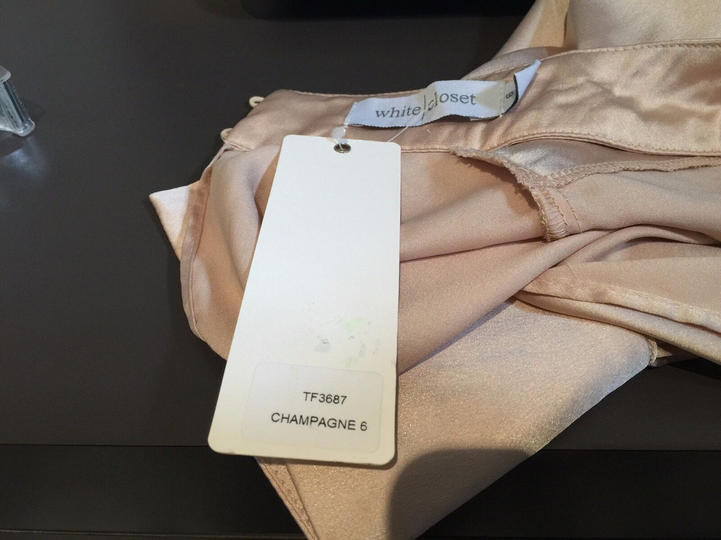 WHITE CLOSET Crop Top Satin Champagne High Neck Long Button Sleeve Size 6 8 NEW