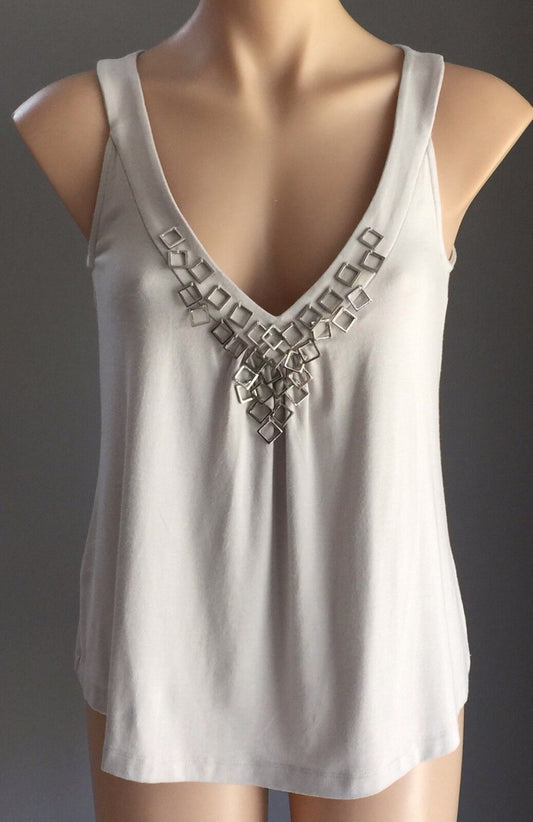 SABA "Evie" Silver Dove Grey Sleeveless Tank Top Ladies Size 8 10 NEW