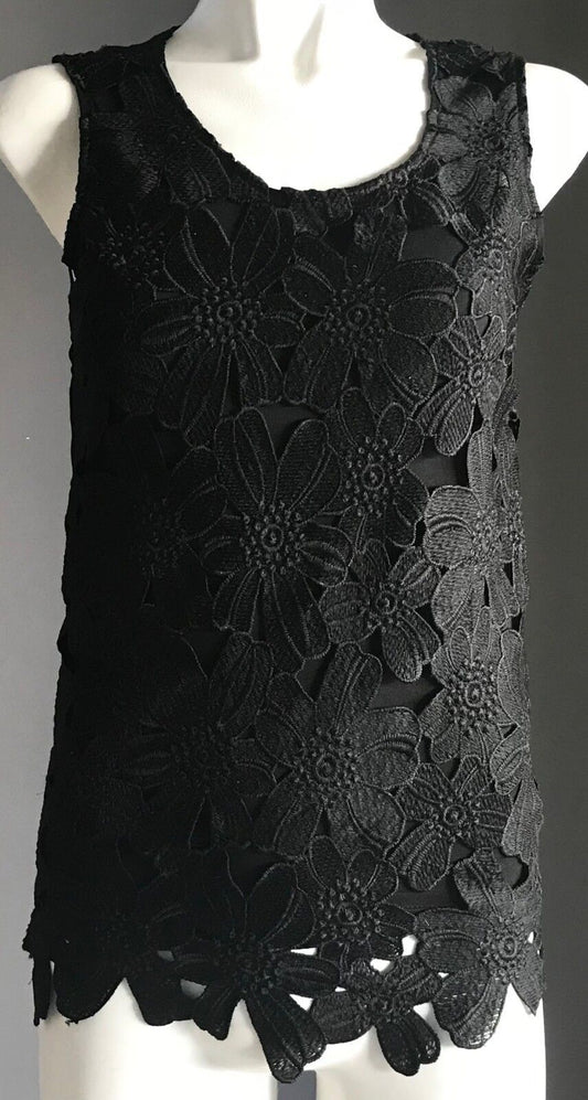 EVERYBODY TALKS Top Black Lace Sheer Back Sleeveless Shell Size S 8 NEW Boho