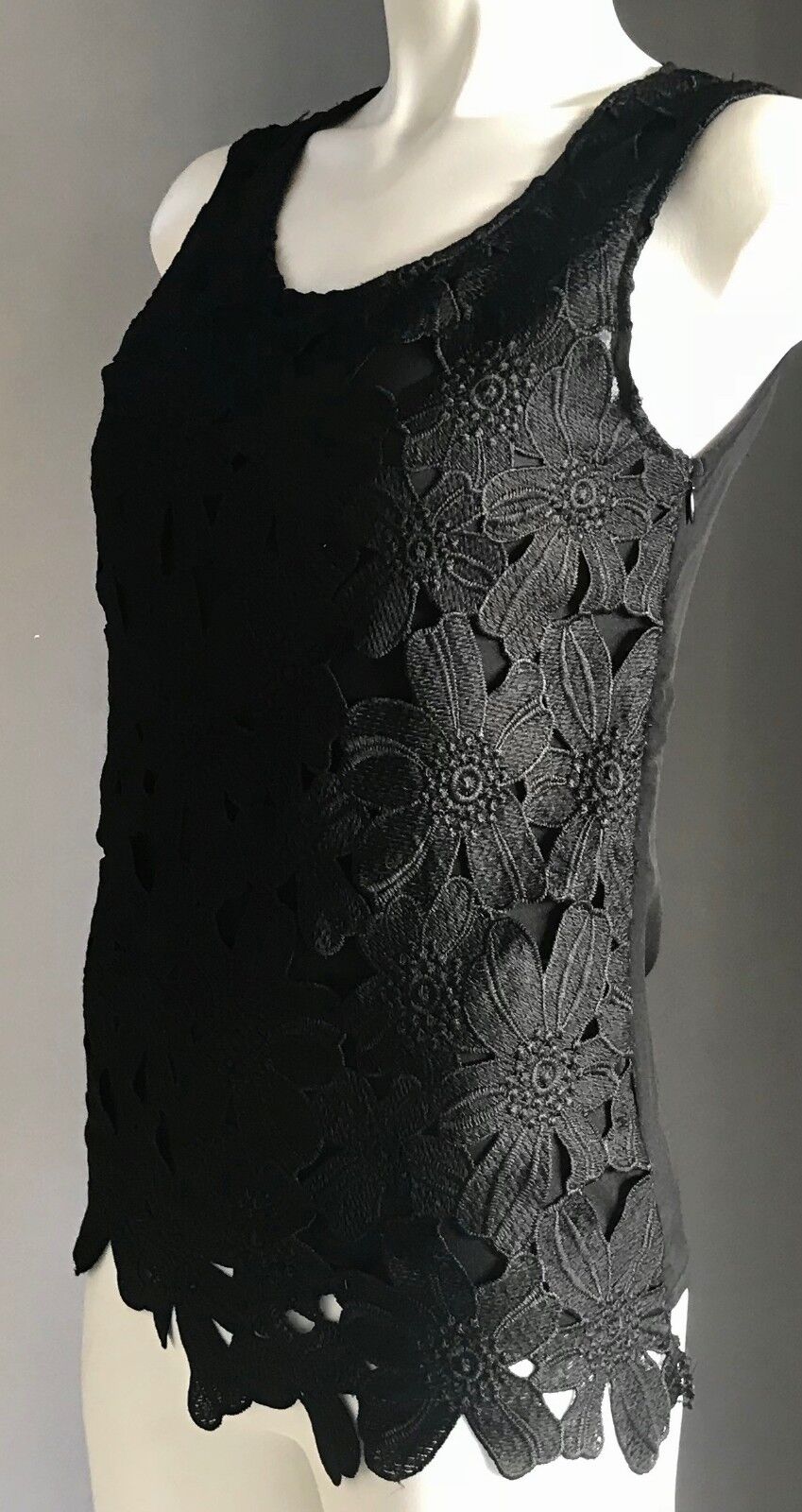 EVERYBODY TALKS Top Black Lace Sheer Back Sleeveless Shell Size S 8 NEW Boho