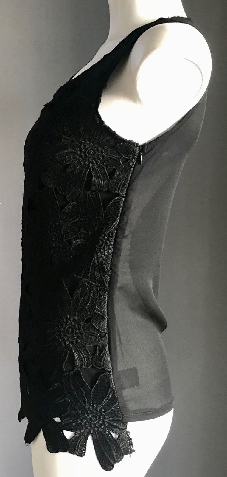 EVERYBODY TALKS Top Black Lace Sheer Back Sleeveless Shell Size S 8 NEW Boho