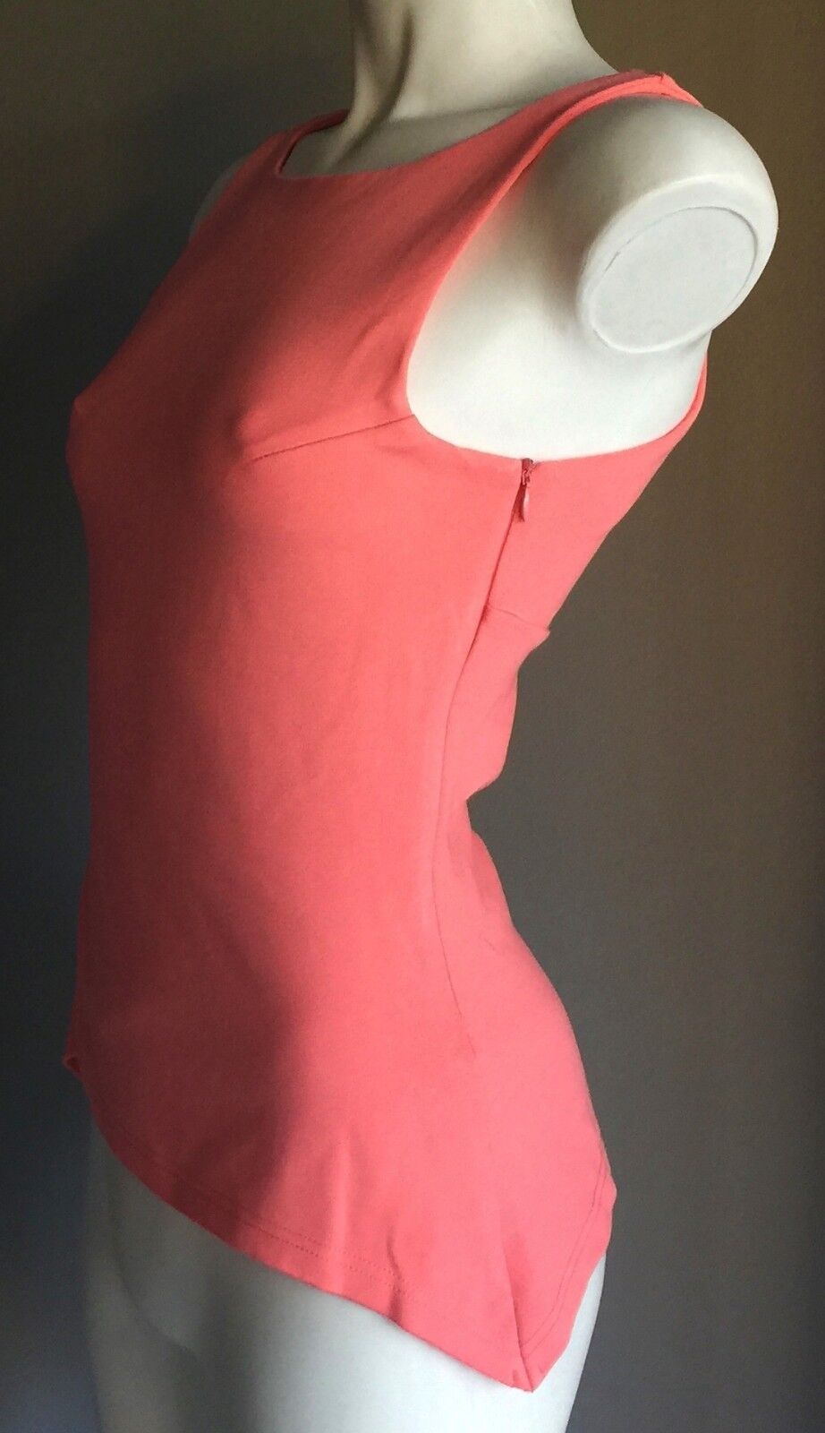 OXFORD WOMAN Top Lite Orange Coral Sleeveless Stretch Pointed Hem Sz 6 AU 8 - 10
