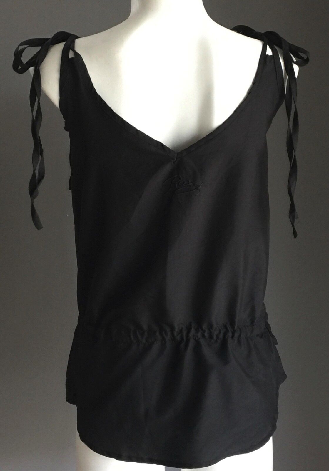 ROXY Top Black Shoulder Tie and Drawstring Waist Sleeveless Ladies Size 8 NEW