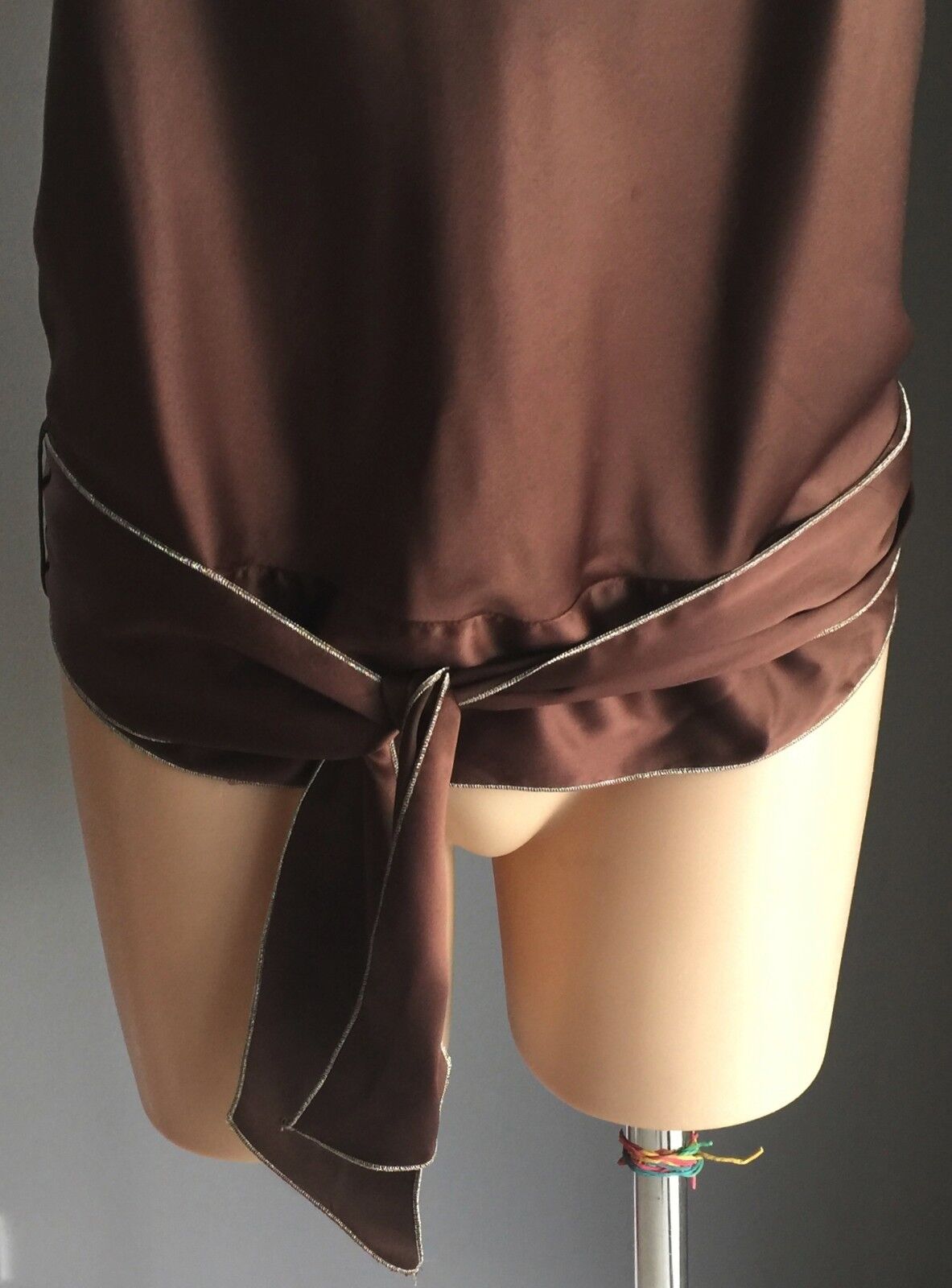 Vtg 1970s HEART BABE Halter Neck Top Brown & Silver Trim Open Back Size 10 Disco