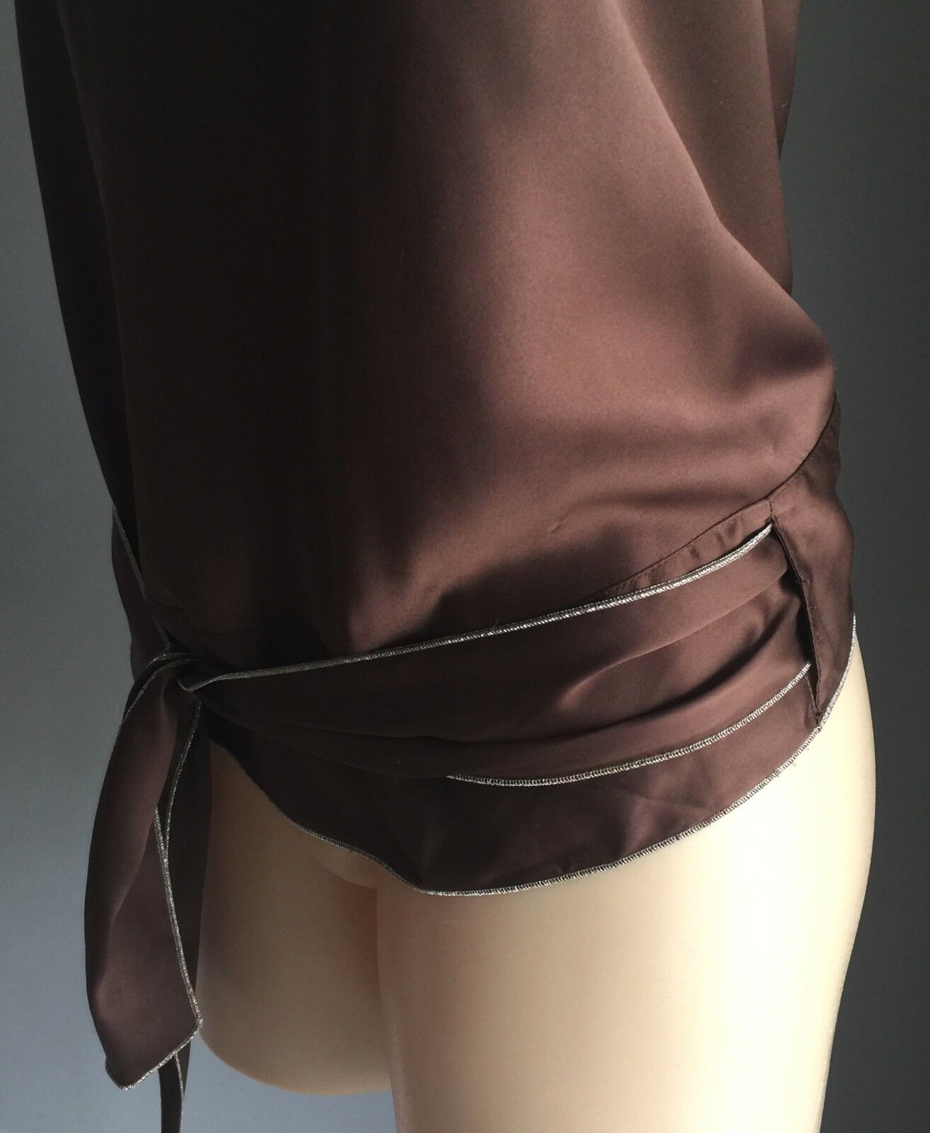 Vtg 1970s HEART BABE Halter Neck Top Brown & Silver Trim Open Back Size 10 Disco
