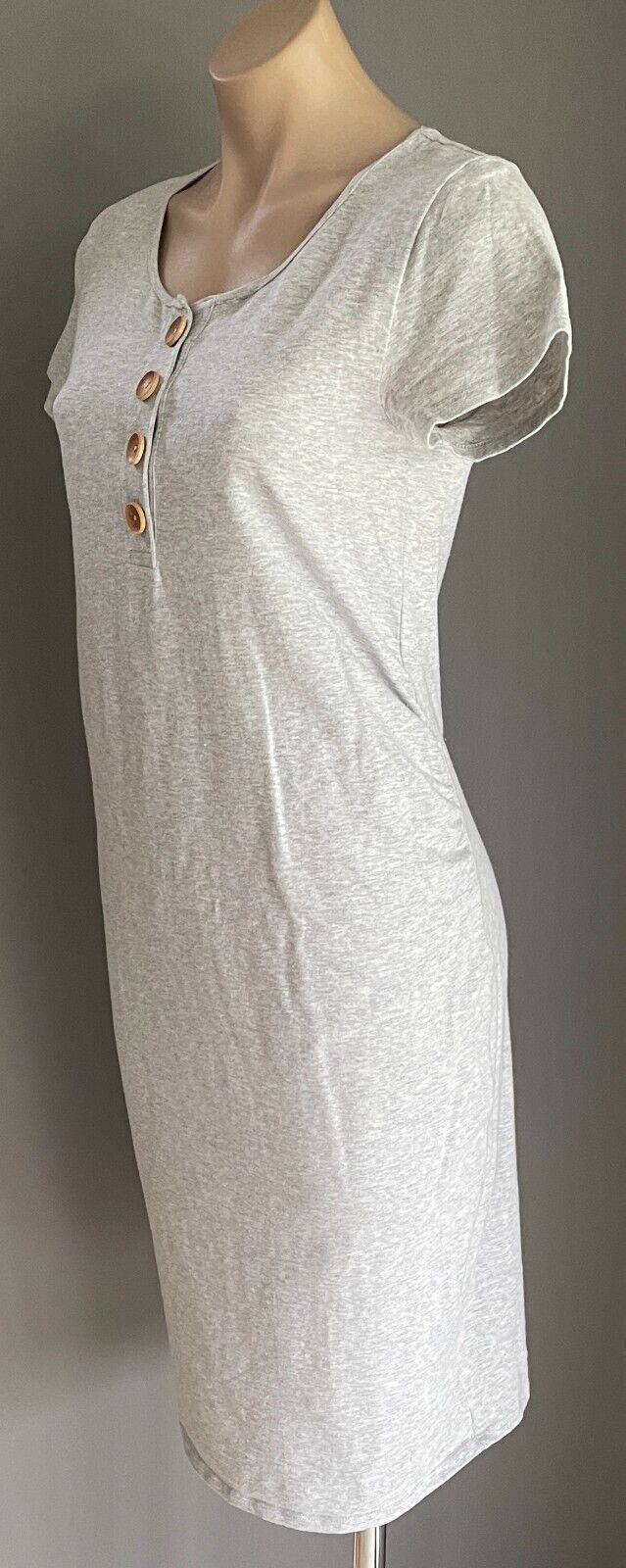 TARGET MATERNITY Dress Grey Marl Short Sleeve Side Ruched Stretch Midi Sz 10 NEW