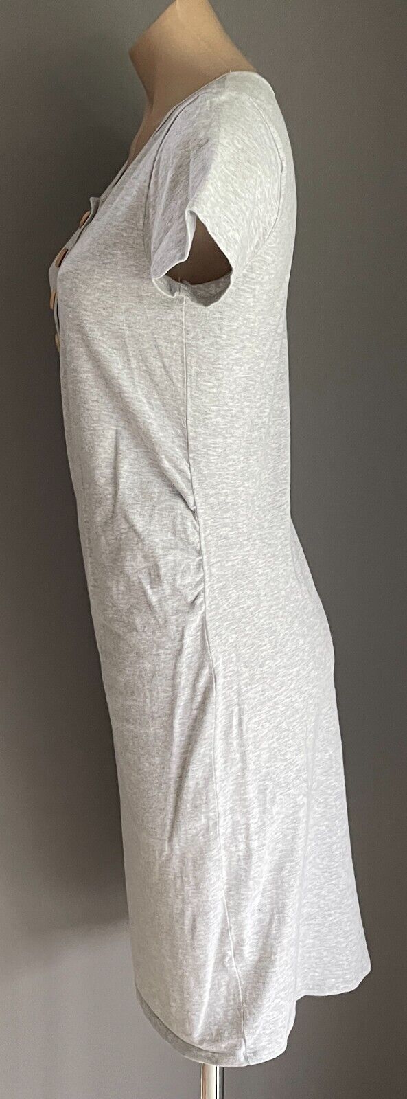 TARGET MATERNITY Dress Grey Marl Short Sleeve Side Ruched Stretch Midi Sz 10 NEW