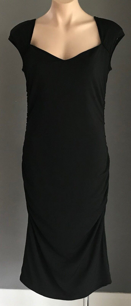 ANGEL MATERNITY Dress Bodycon Black Side Ruched Stretch Ladies Size XS 10