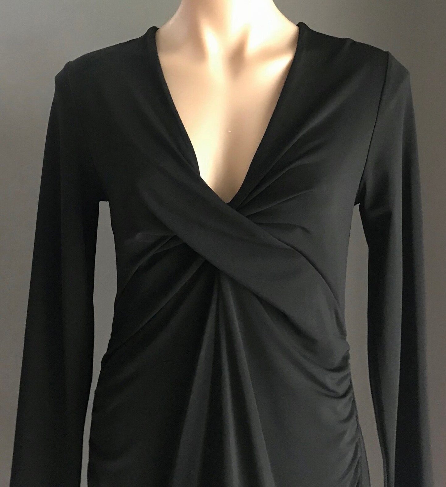 Maternity BELLY BASICS Dress Black Side Ruched L/Sleeve Stretch A-Line Sz S 10