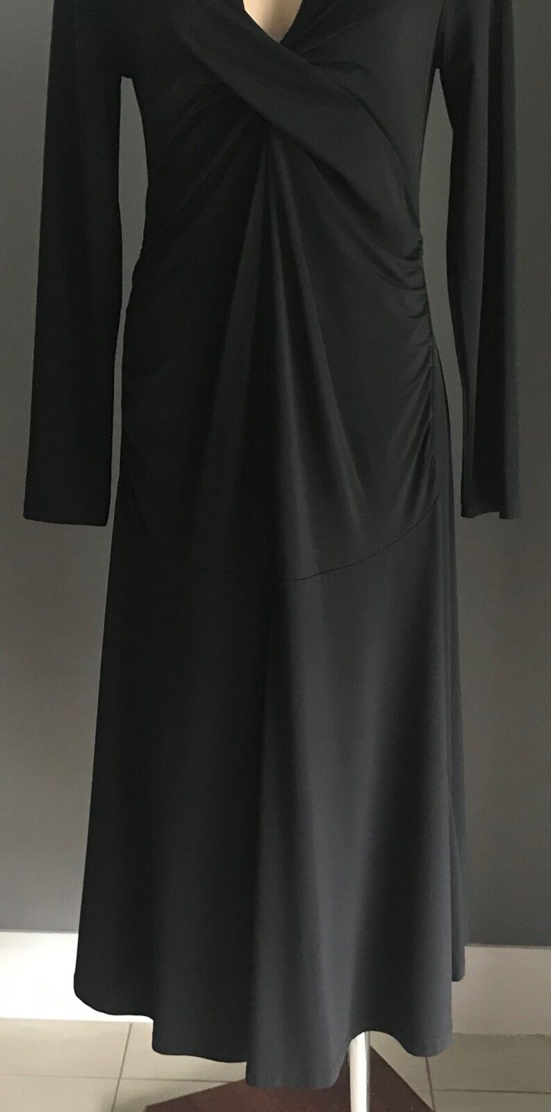 Maternity BELLY BASICS Dress Black Side Ruched L/Sleeve Stretch A-Line Sz S 10