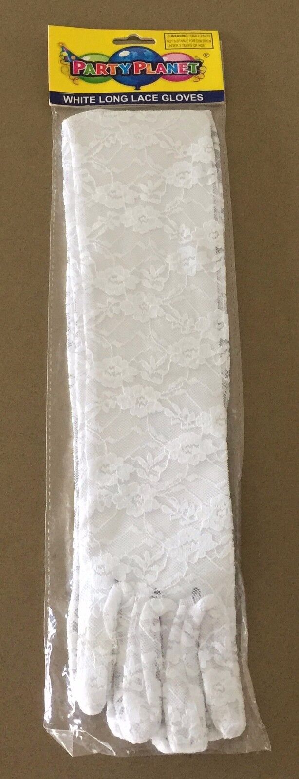 PARTY PLANET Long Gloves White Stretch Lace Costume Formal Flapper Sealed NEW