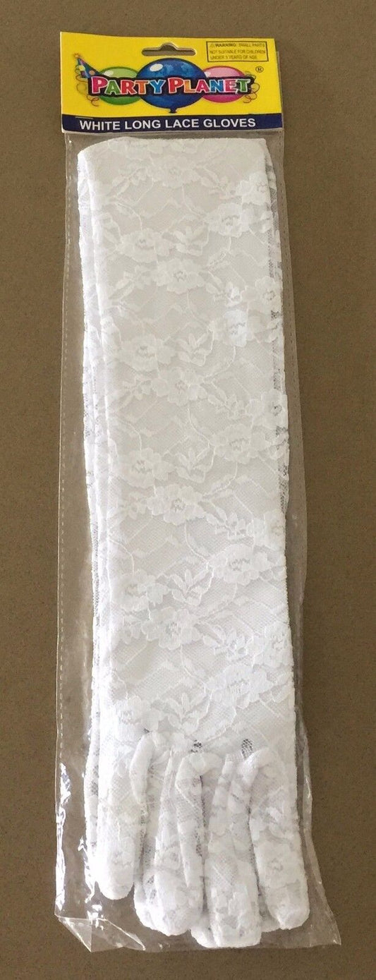 PARTY PLANET Long Gloves White Stretch Lace Costume Formal Flapper Sealed NEW