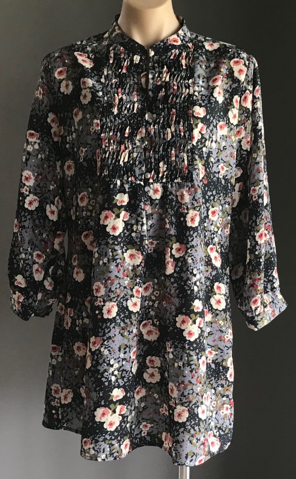GRACE HILL Smock Top MultiColoured Floral Print 3/4 Sleeve Blouse Plus Size 16