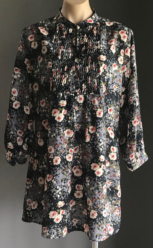 GRACE HILL Smock Top MultiColoured Floral Print 3/4 Sleeve Blouse Plus Size 16