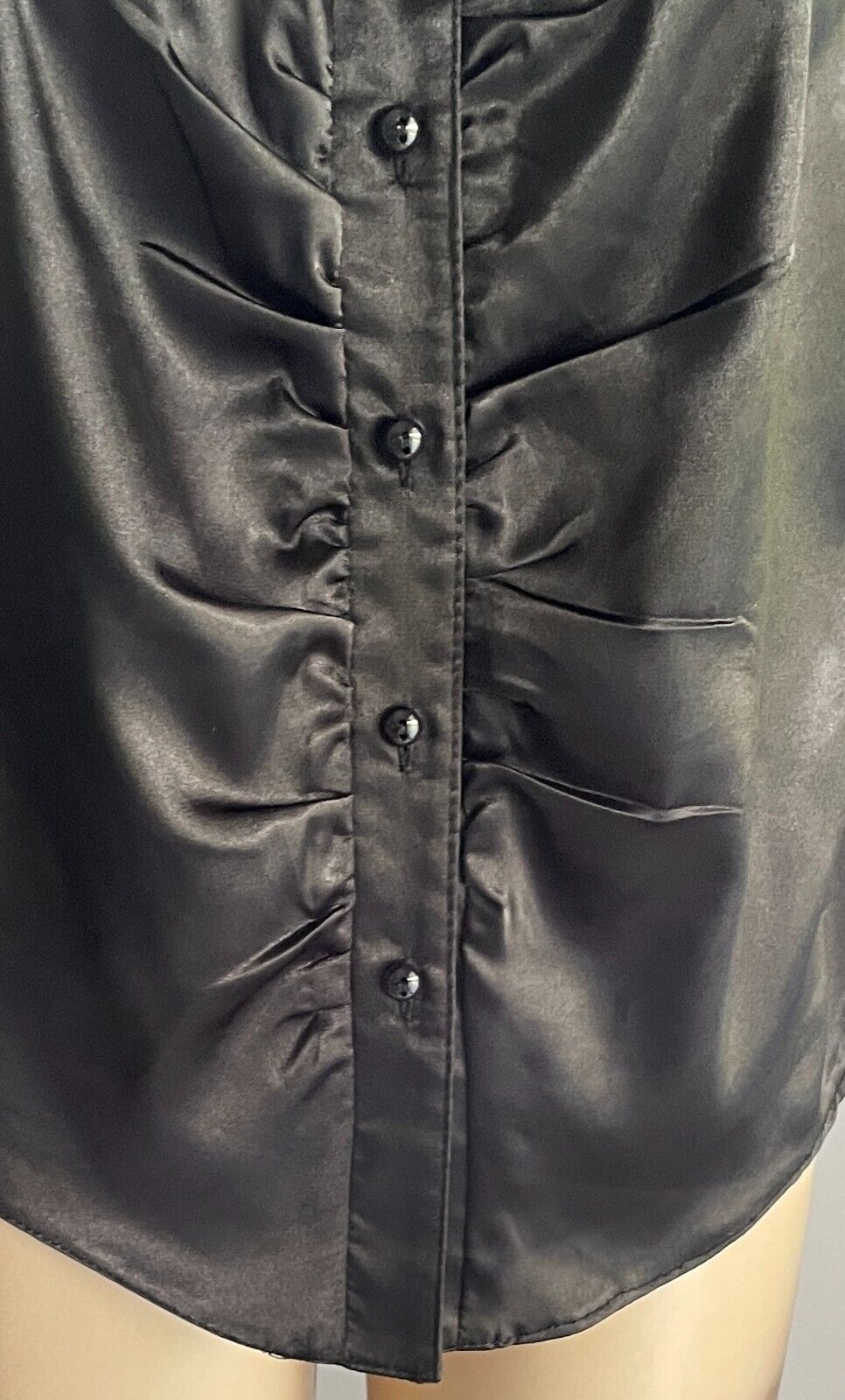 ITMA Top Black Satin & Lace Sequin Ruched Front Long Sleeve Blouse Size 48 AU 16