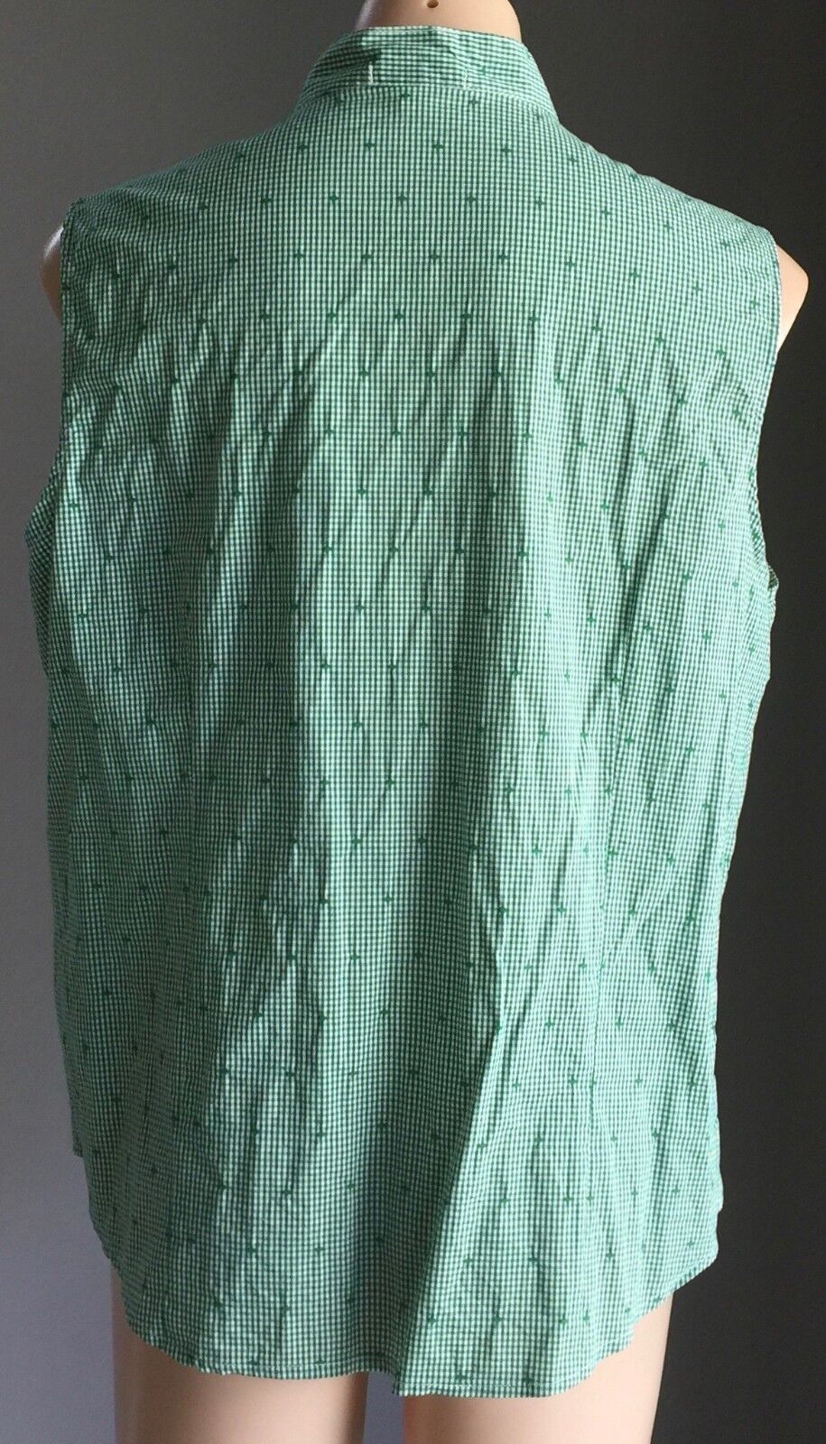 VICTORIA HILL Shirt Top Green White Gingham Sleeveless Frill Blouse Size 16 NEW