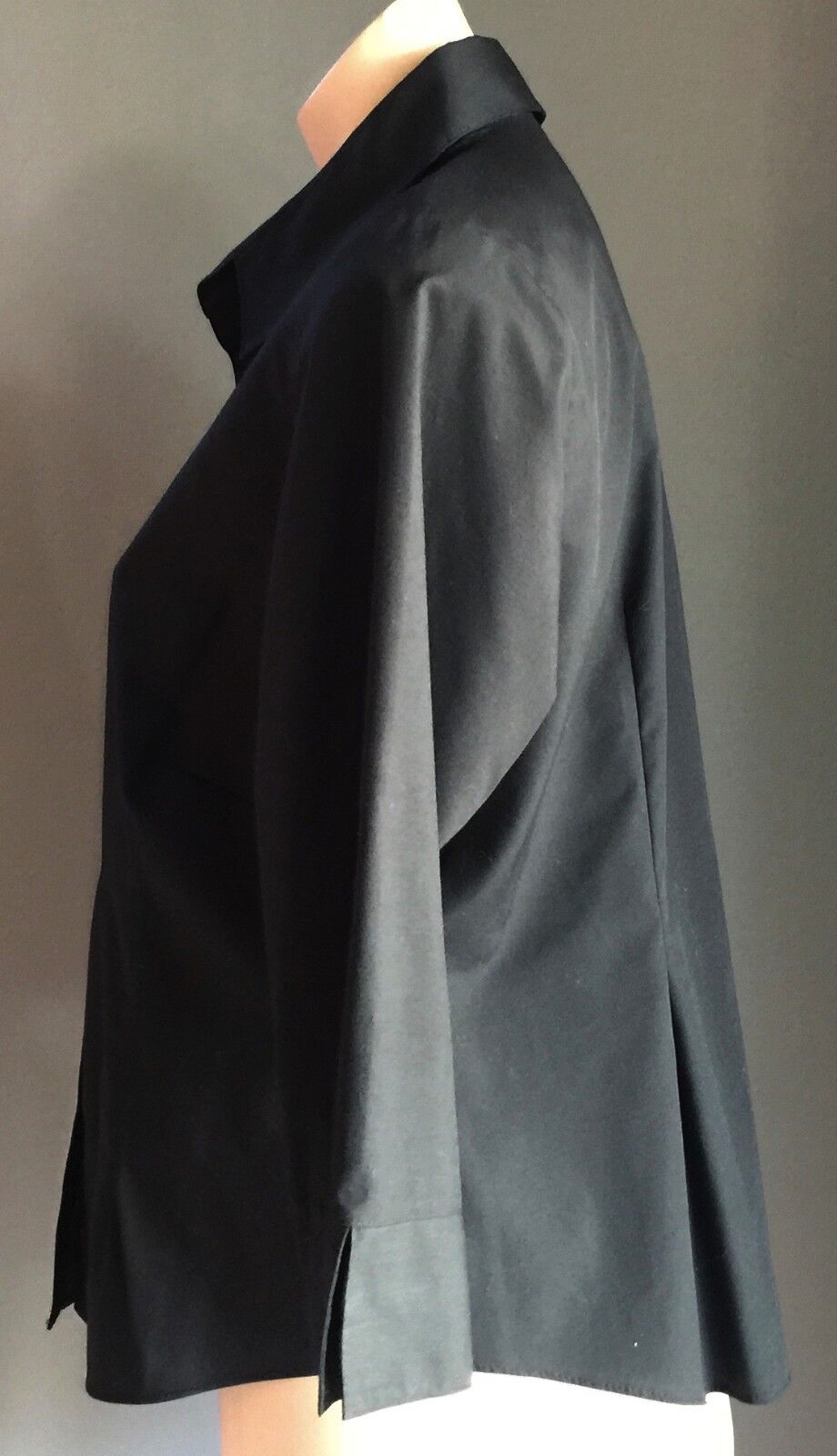 MARKS & SPENCER Black Shirt 3/4 Sleeve Fitted Top Ladies Size Petite 16 Retro