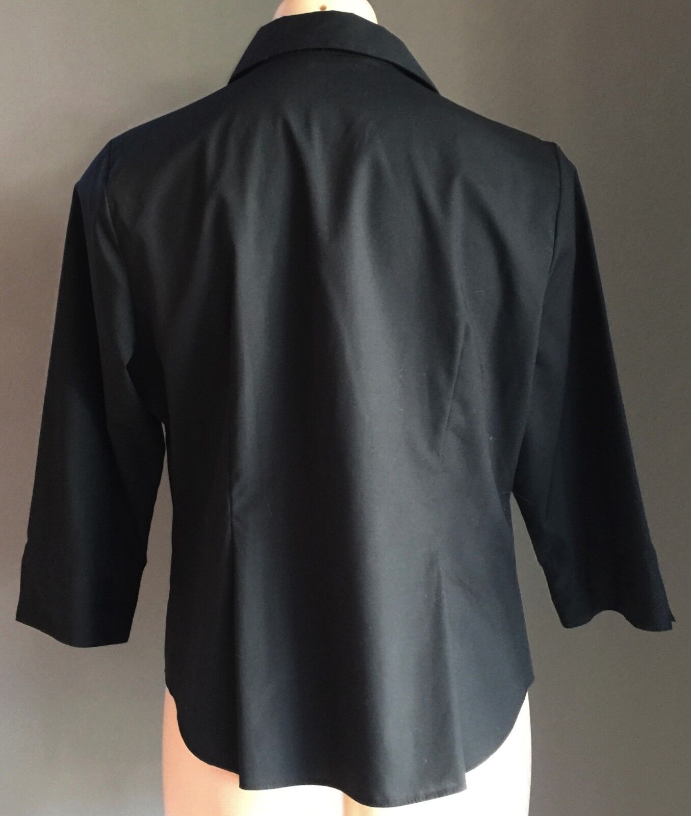 MARKS & SPENCER Black Shirt 3/4 Sleeve Fitted Top Ladies Size Petite 16 Retro