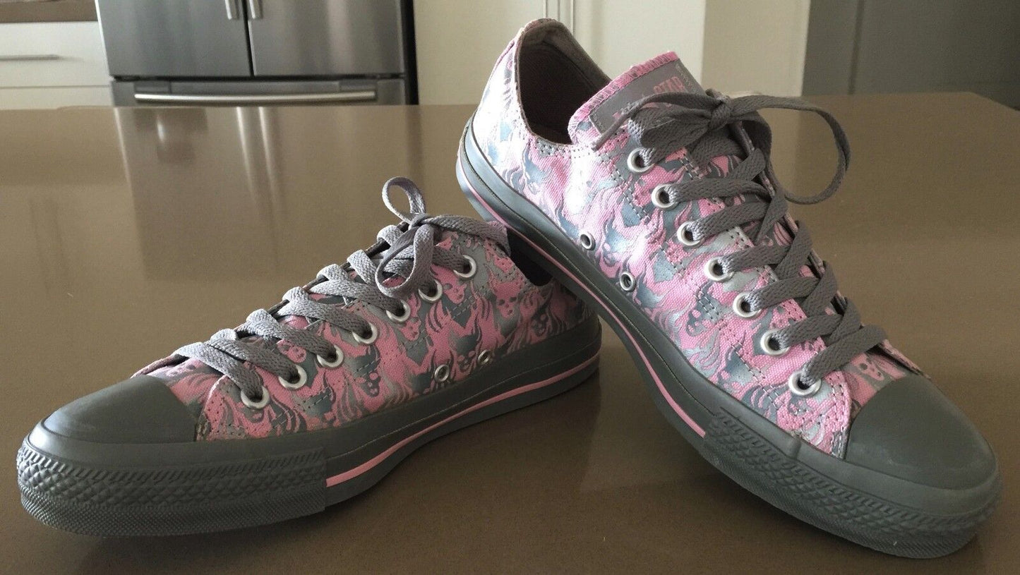CONVERSE ALL STAR Pink & Silver Skull Print Sneakers Size M9 W11 UK9 27.5Cm NEW