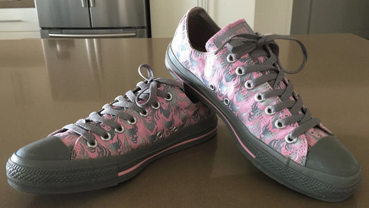 CONVERSE ALL STAR Pink & Silver Skull Print Sneakers Size M9 W11 UK9 27.5Cm NEW