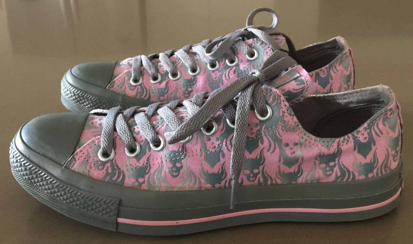 CONVERSE ALL STAR Pink & Silver Skull Print Sneakers Size M9 W11 UK9 27.5Cm NEW