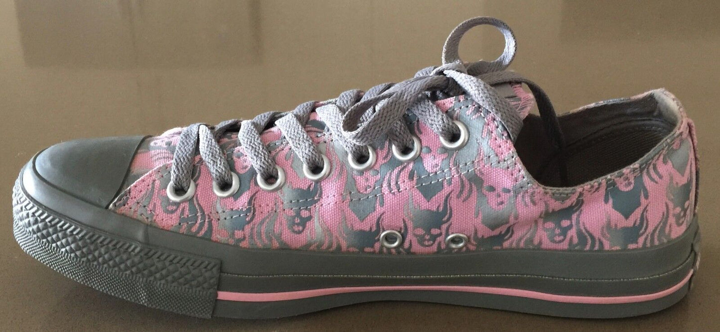 CONVERSE ALL STAR Pink & Silver Skull Print Sneakers Size M9 W11 UK9 27.5Cm NEW