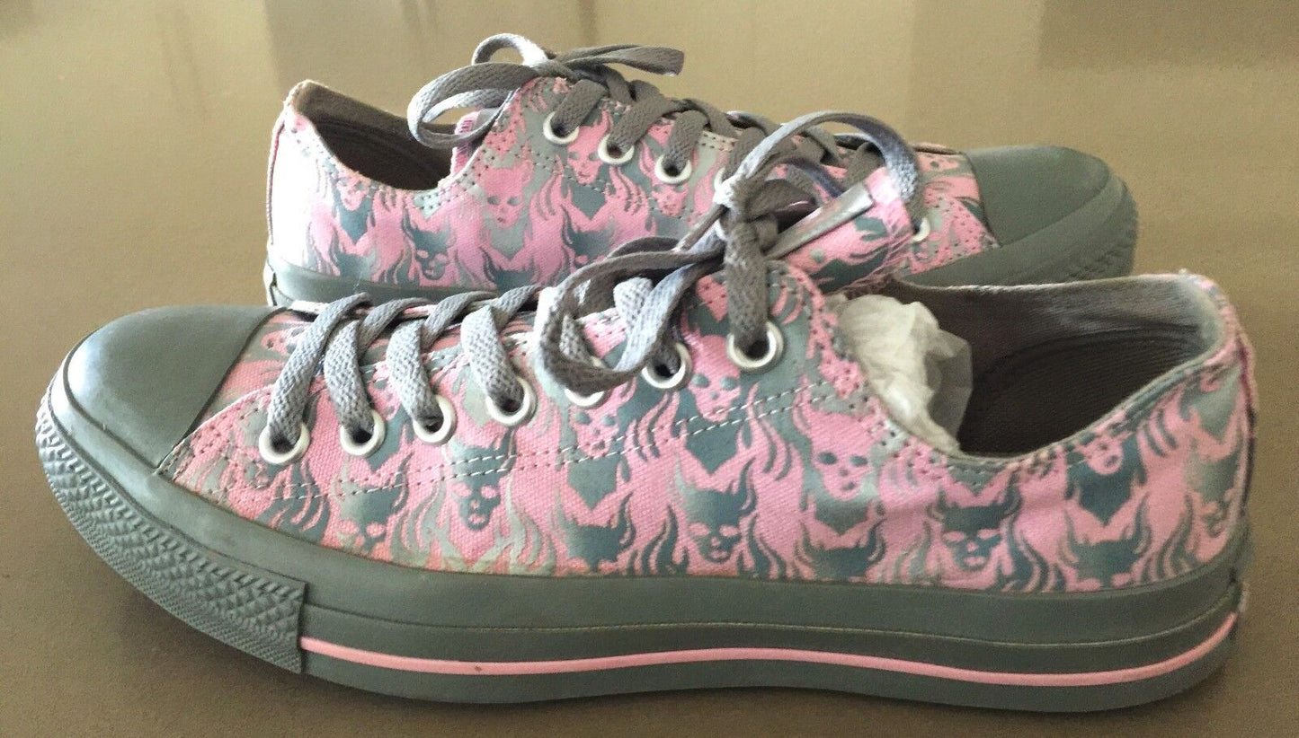 CONVERSE ALL STAR Pink & Silver Skull Print Sneakers Size M9 W11 UK9 27.5Cm NEW