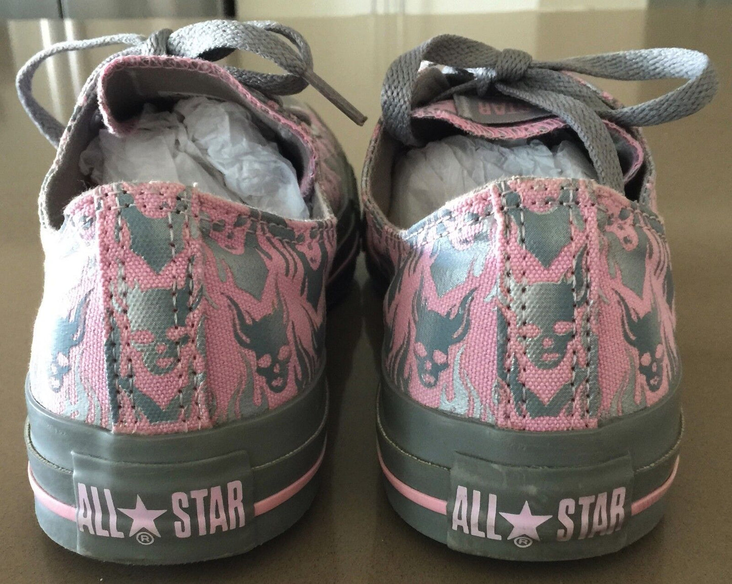 CONVERSE ALL STAR Pink & Silver Skull Print Sneakers Size M9 W11 UK9 27.5Cm NEW
