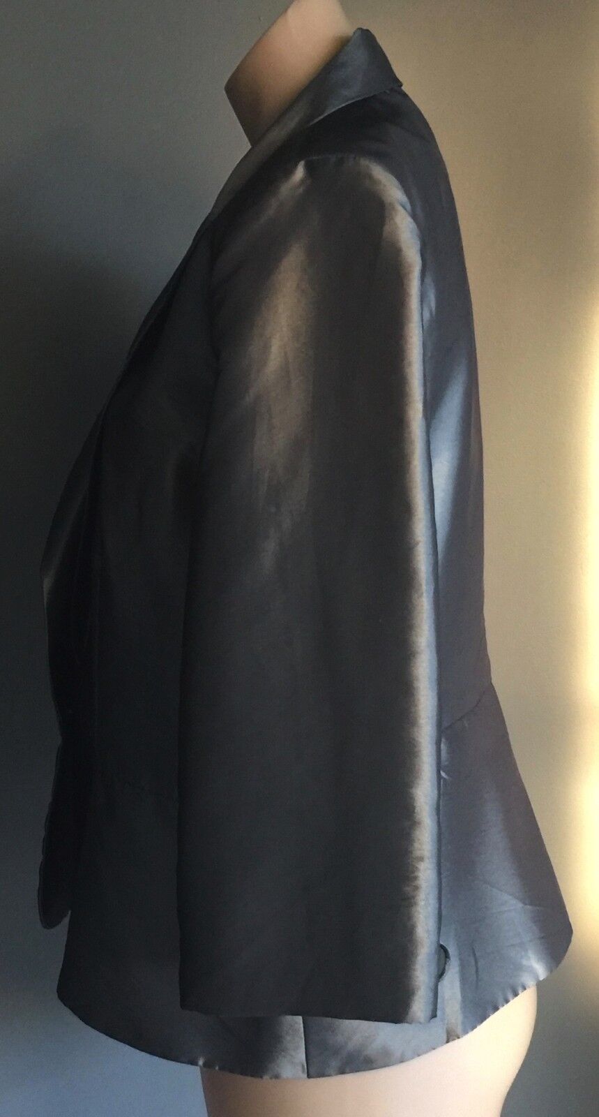 LIZ JORDAN Jacket 3/4 Sleeve Silver Grey Silk Taffeta Ladies Size 16 NEW Retro