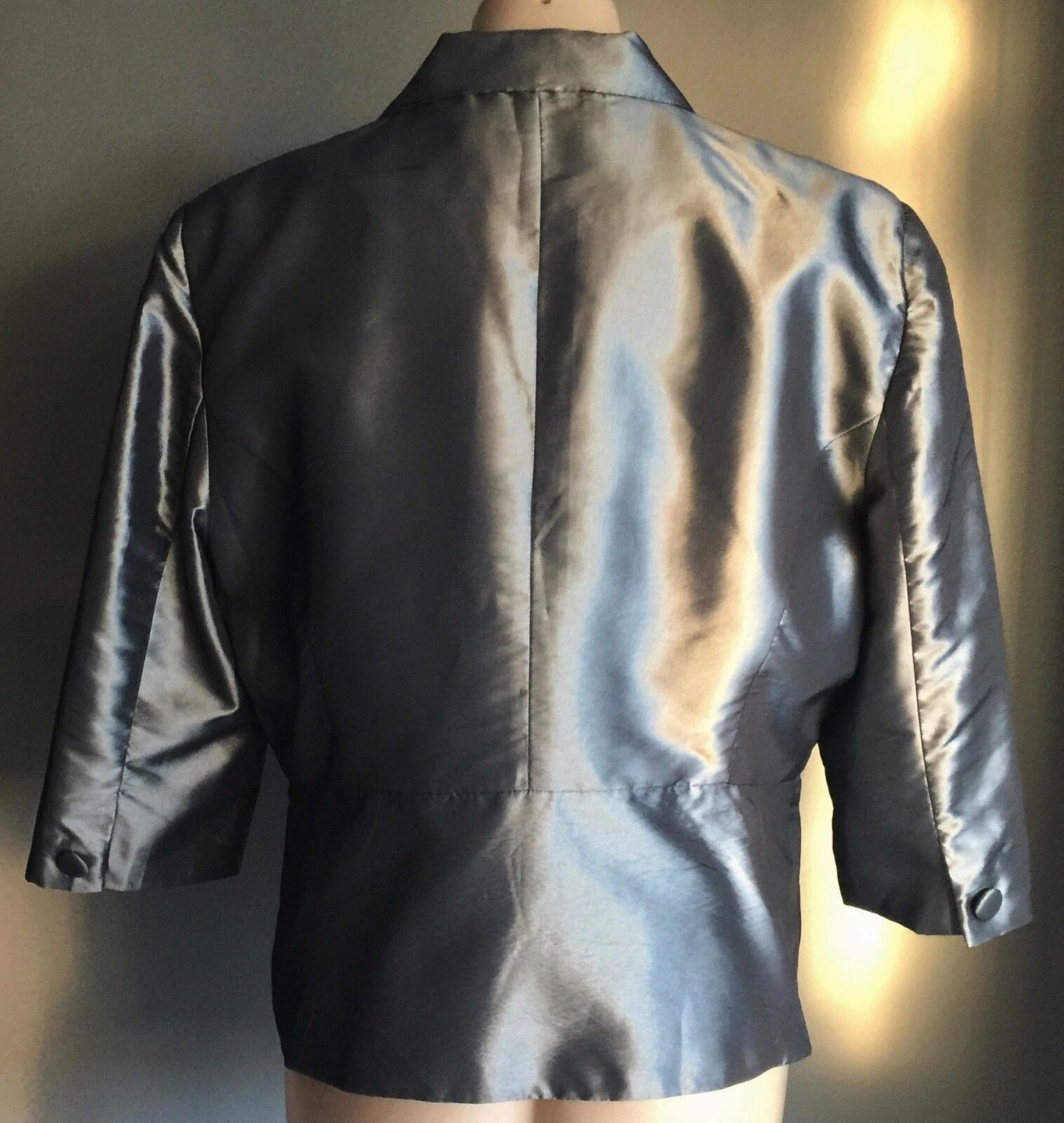 LIZ JORDAN Jacket 3/4 Sleeve Silver Grey Silk Taffeta Ladies Size 16 NEW Retro