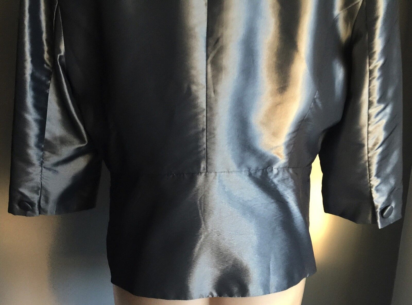 LIZ JORDAN Jacket 3/4 Sleeve Silver Grey Silk Taffeta Ladies Size 16 NEW Retro