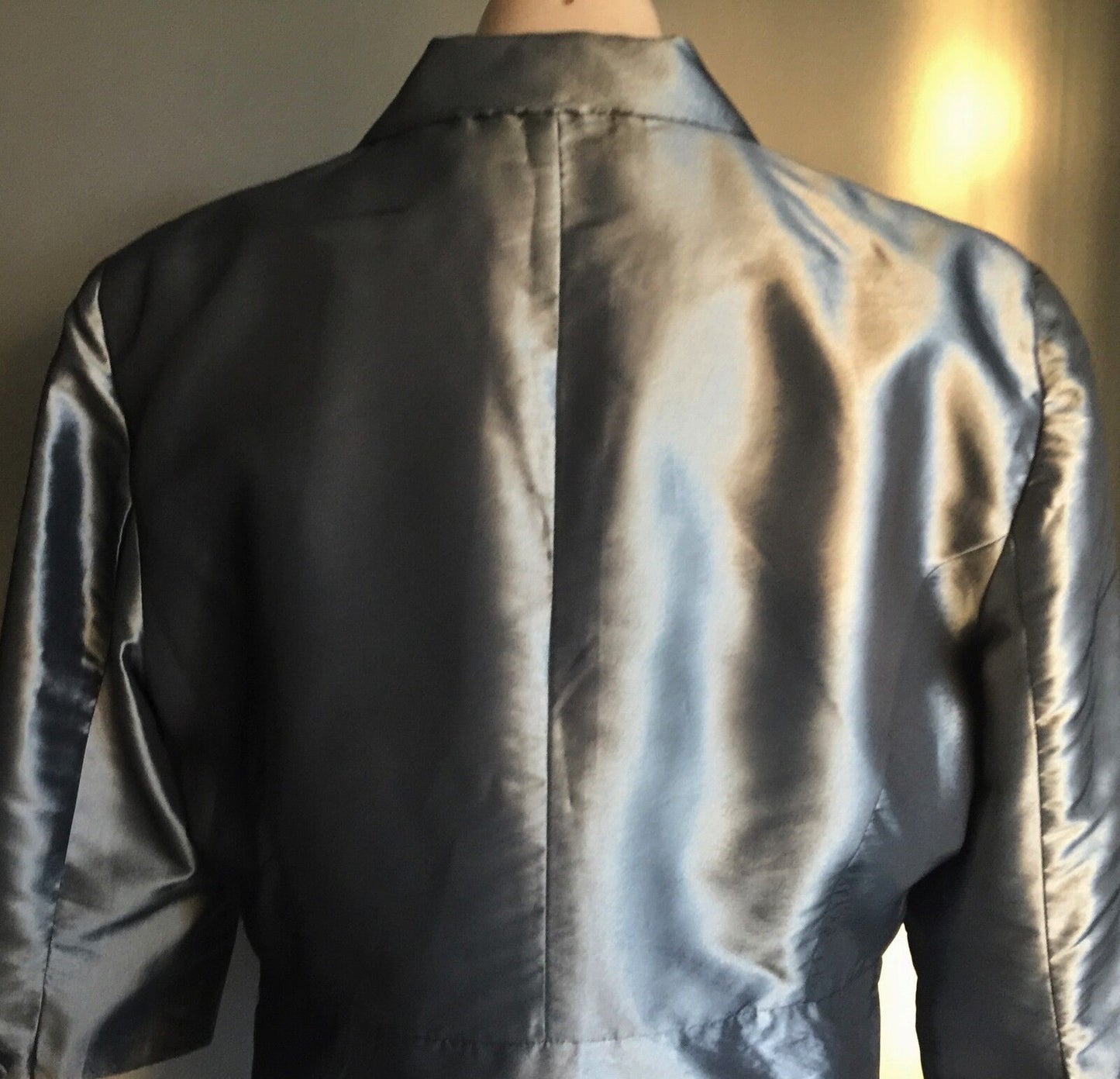 LIZ JORDAN Jacket 3/4 Sleeve Silver Grey Silk Taffeta Ladies Size 16 NEW Retro