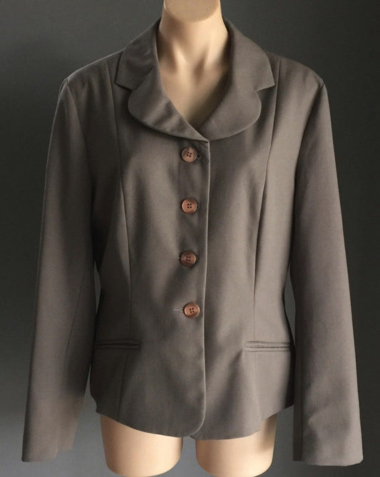 JUMP ITEMS Jacket Taupe Tailored Button Up Wool Blend Blazer Size 16 1950s Look