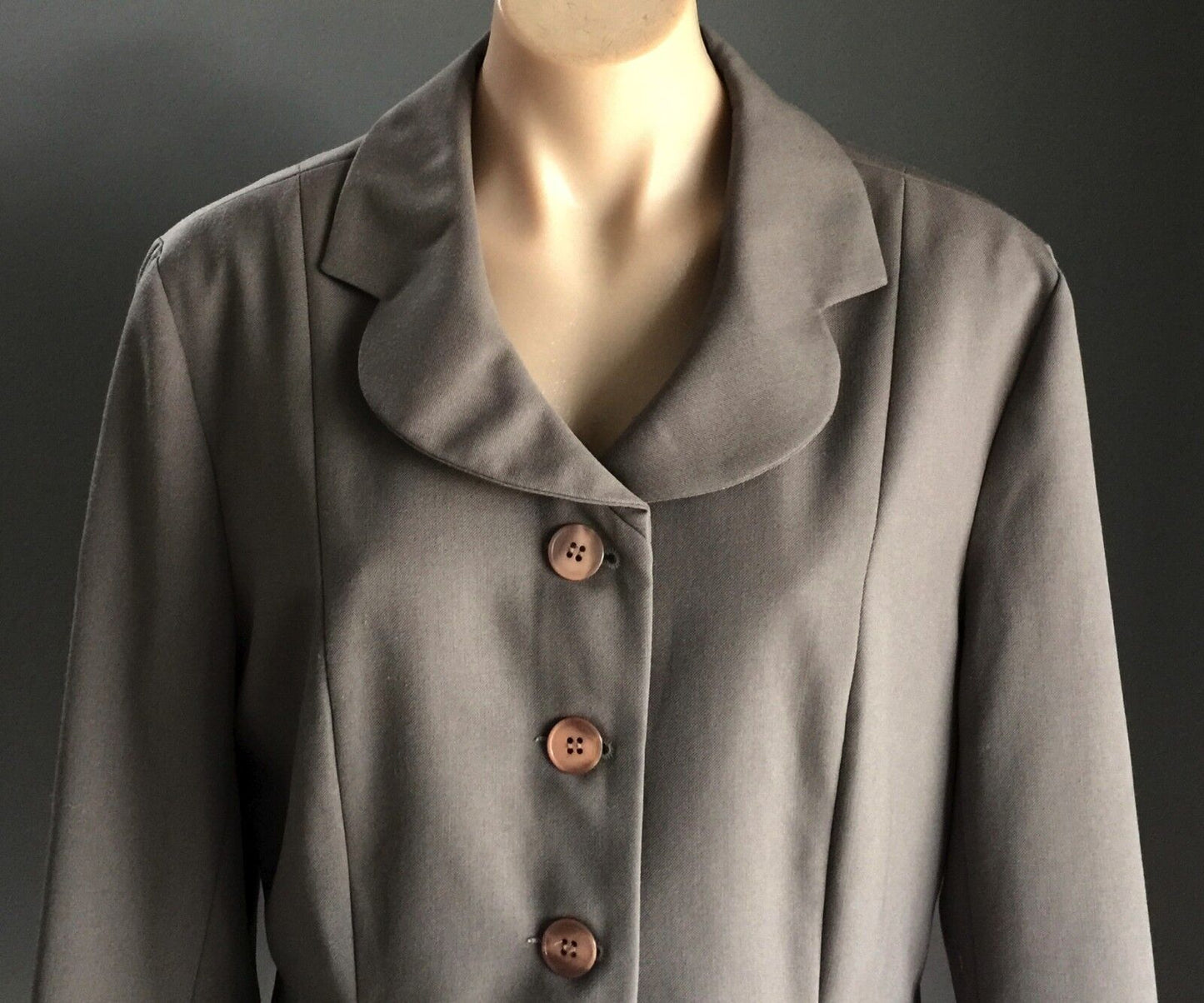 JUMP ITEMS Jacket Taupe Tailored Button Up Wool Blend Blazer Size 16 1950s Look