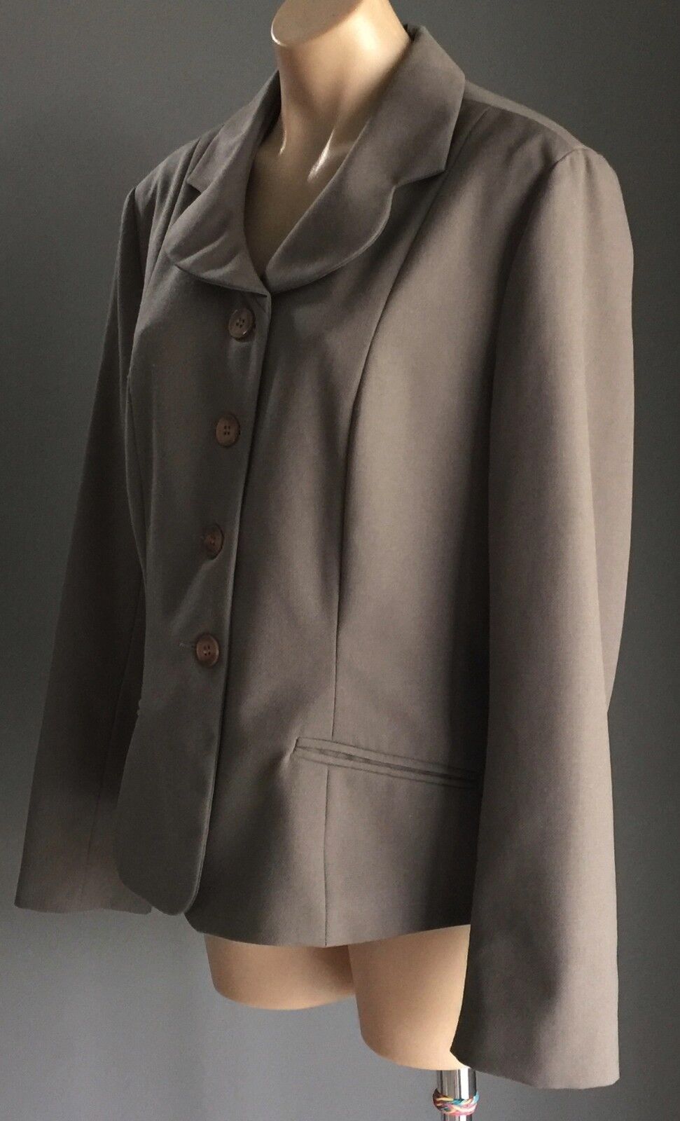 JUMP ITEMS Jacket Taupe Tailored Button Up Wool Blend Blazer Size 16 1950s Look
