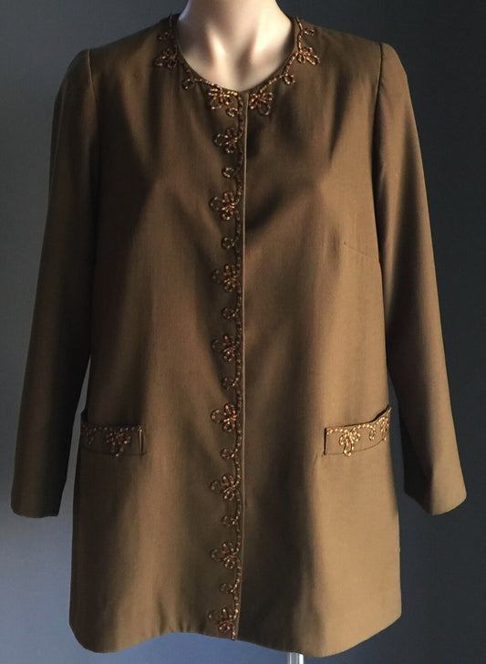 Jacket Hand Made Khaki Single Breasted Long Sleeve Blazer Ladies Size 16