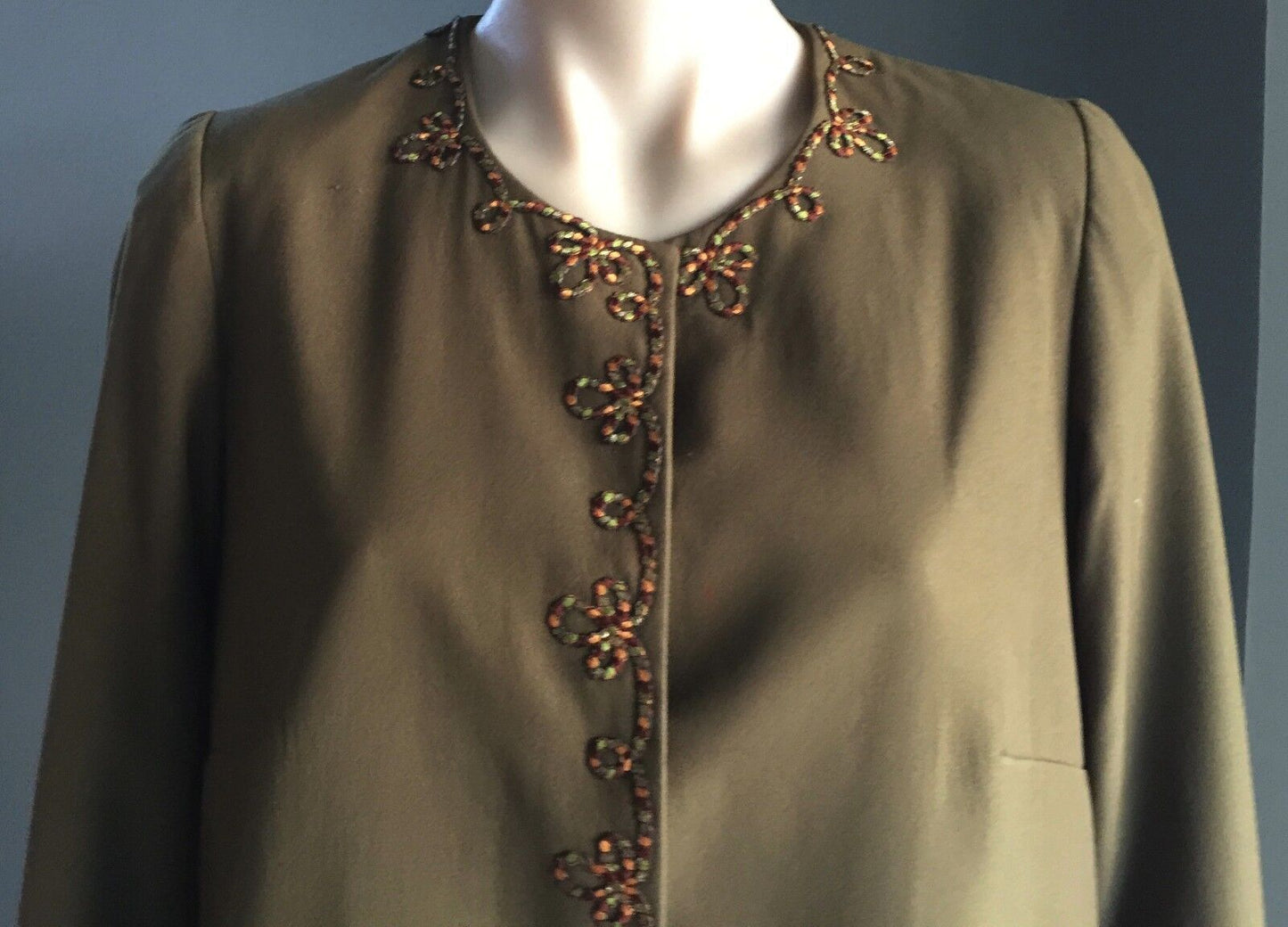 Jacket Hand Made Khaki Single Breasted Long Sleeve Blazer Ladies Size 16