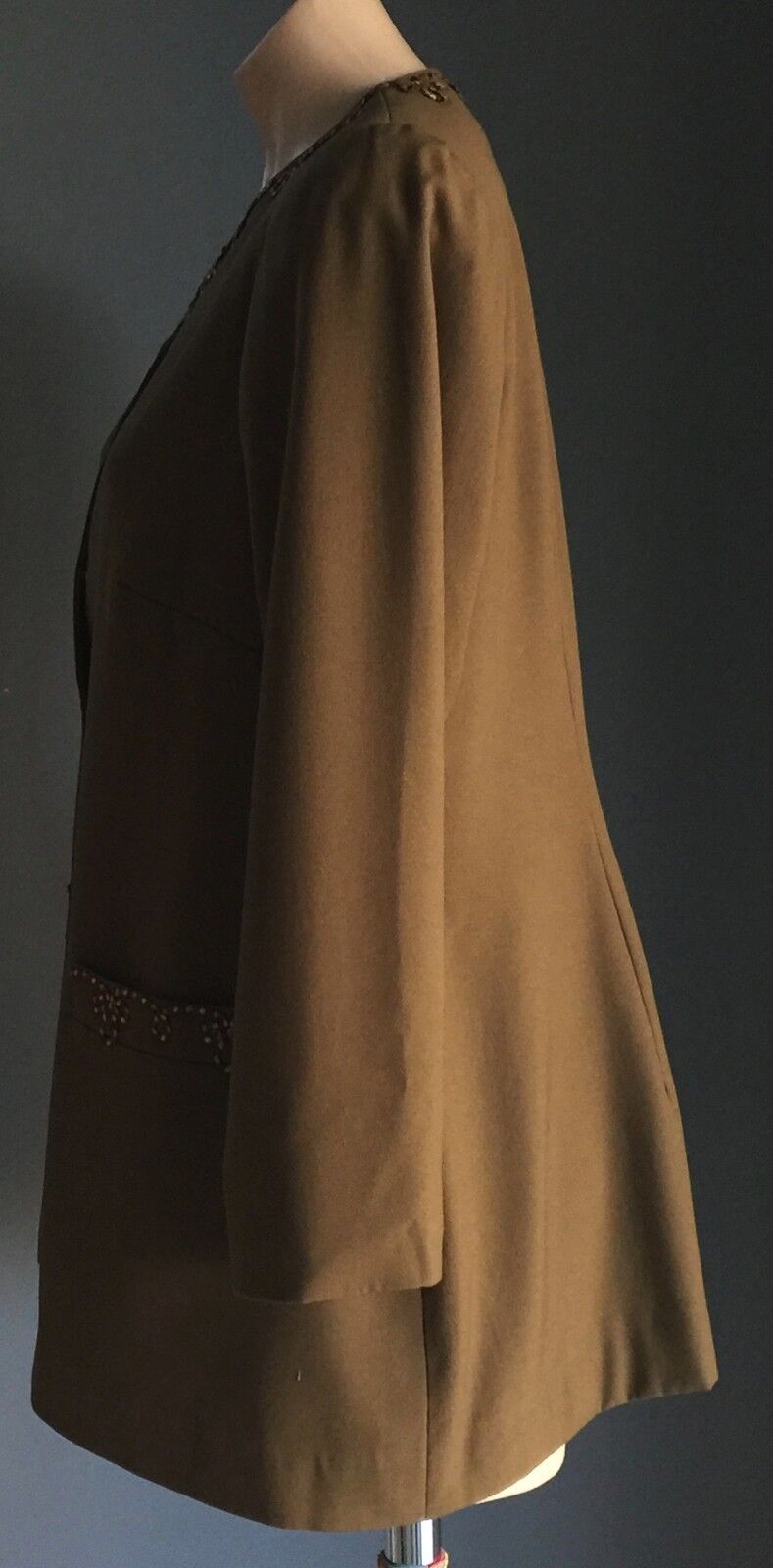 Jacket Hand Made Khaki Single Breasted Long Sleeve Blazer Ladies Size 16