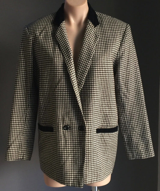 1990's Houndstooth Jacket Hand Made Ladies Black & White Blazer Size 12 - 16