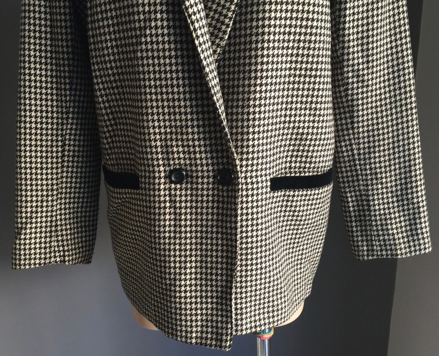 1990's Houndstooth Jacket Hand Made Ladies Black & White Blazer Size 12 - 16