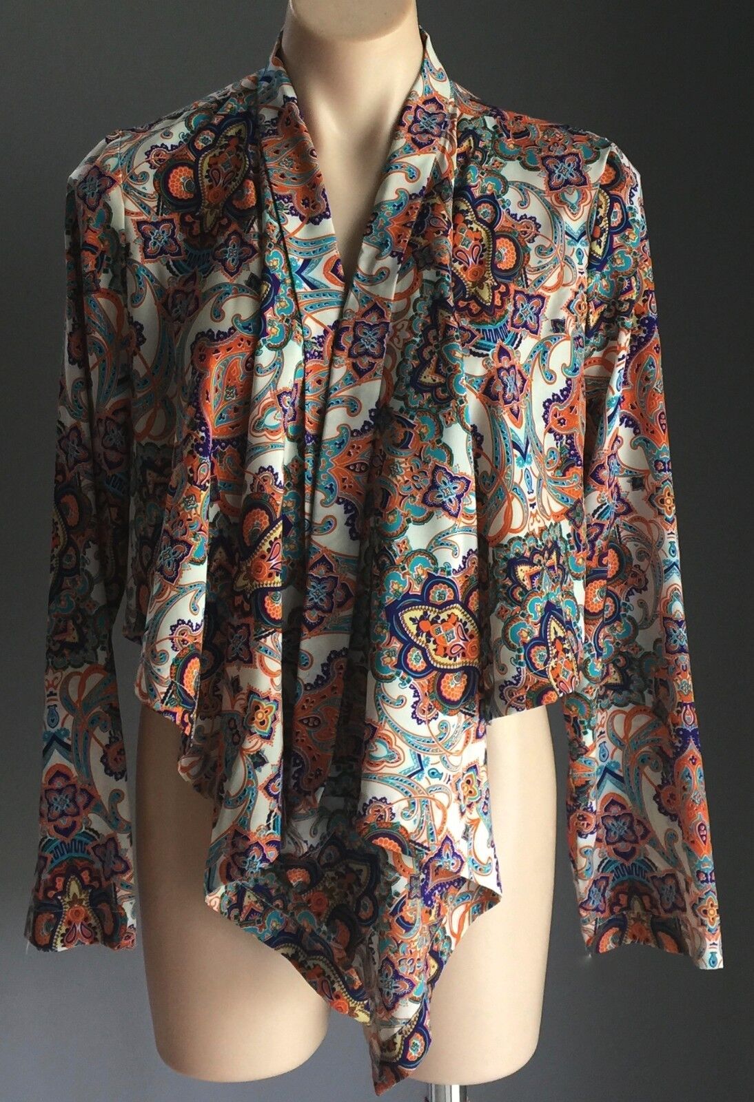 SUITE 62 BOUTIQUE Top Jacket Crop Drape Soft Paisley MultiColoured Silky Size 16