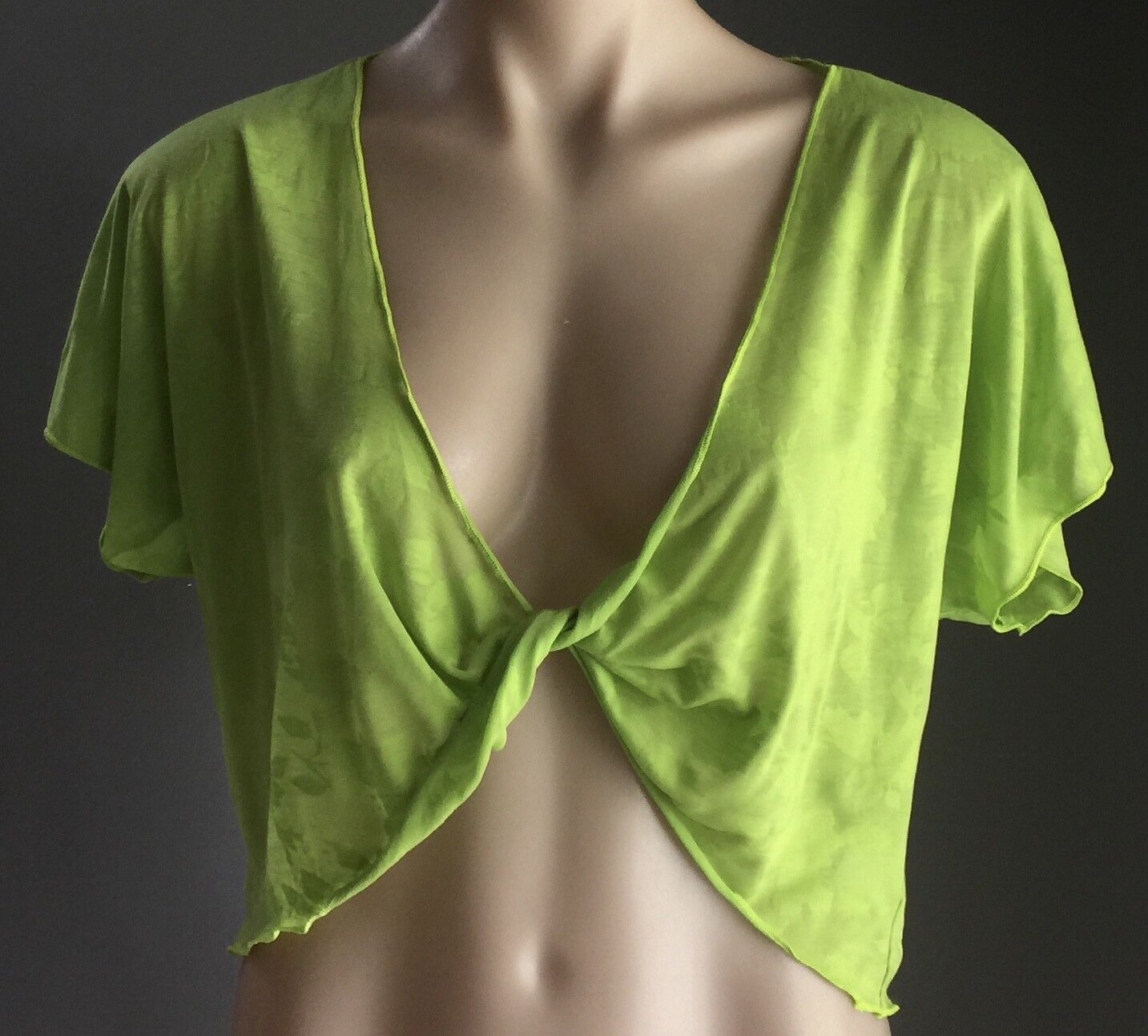 PHILOSSOPHY Crop Top Lime Green Burn Out Fabric Twist Short Sleeve Size 16 NEW