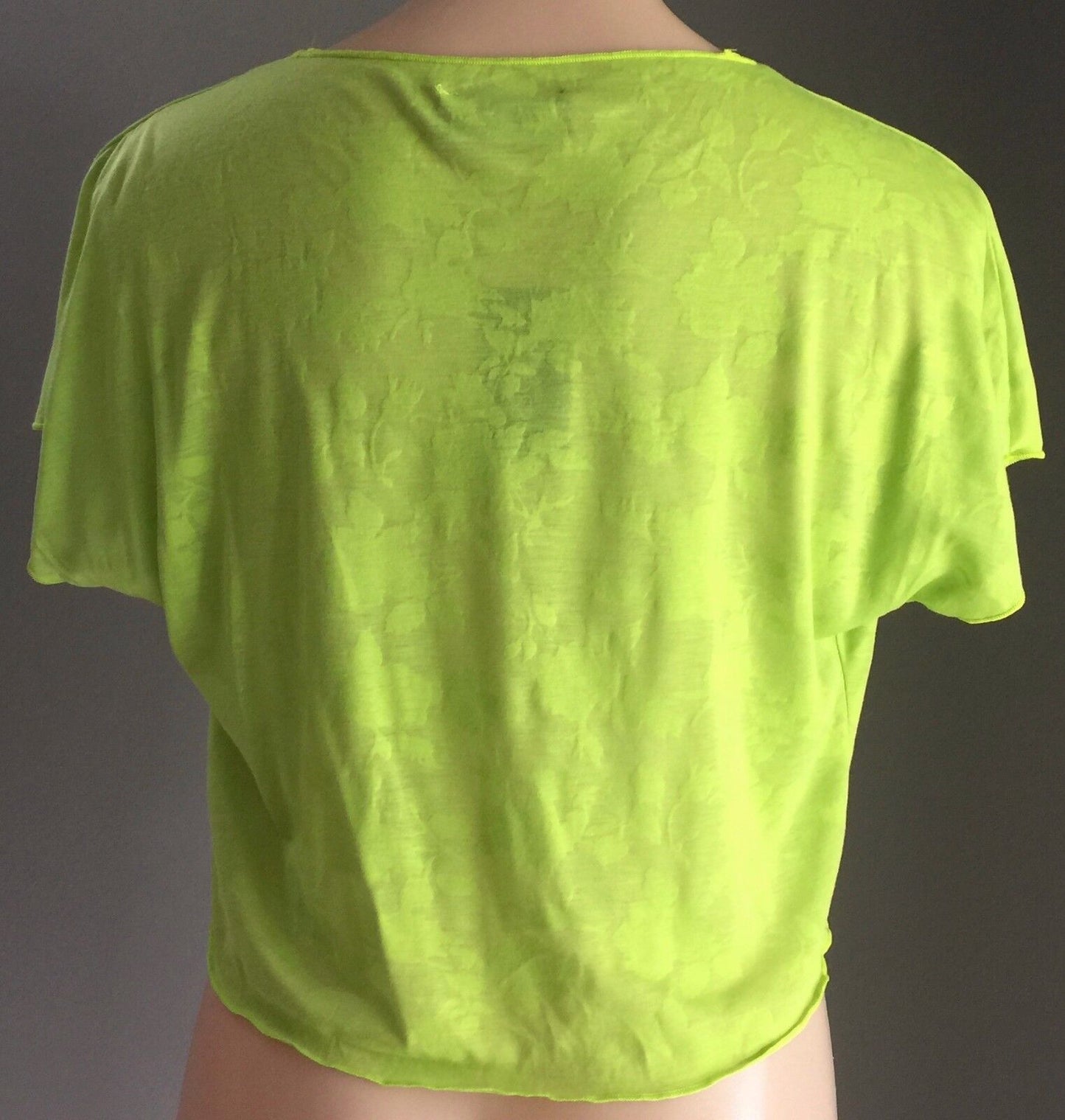 PHILOSSOPHY Crop Top Lime Green Burn Out Fabric Twist Short Sleeve Size 16 NEW
